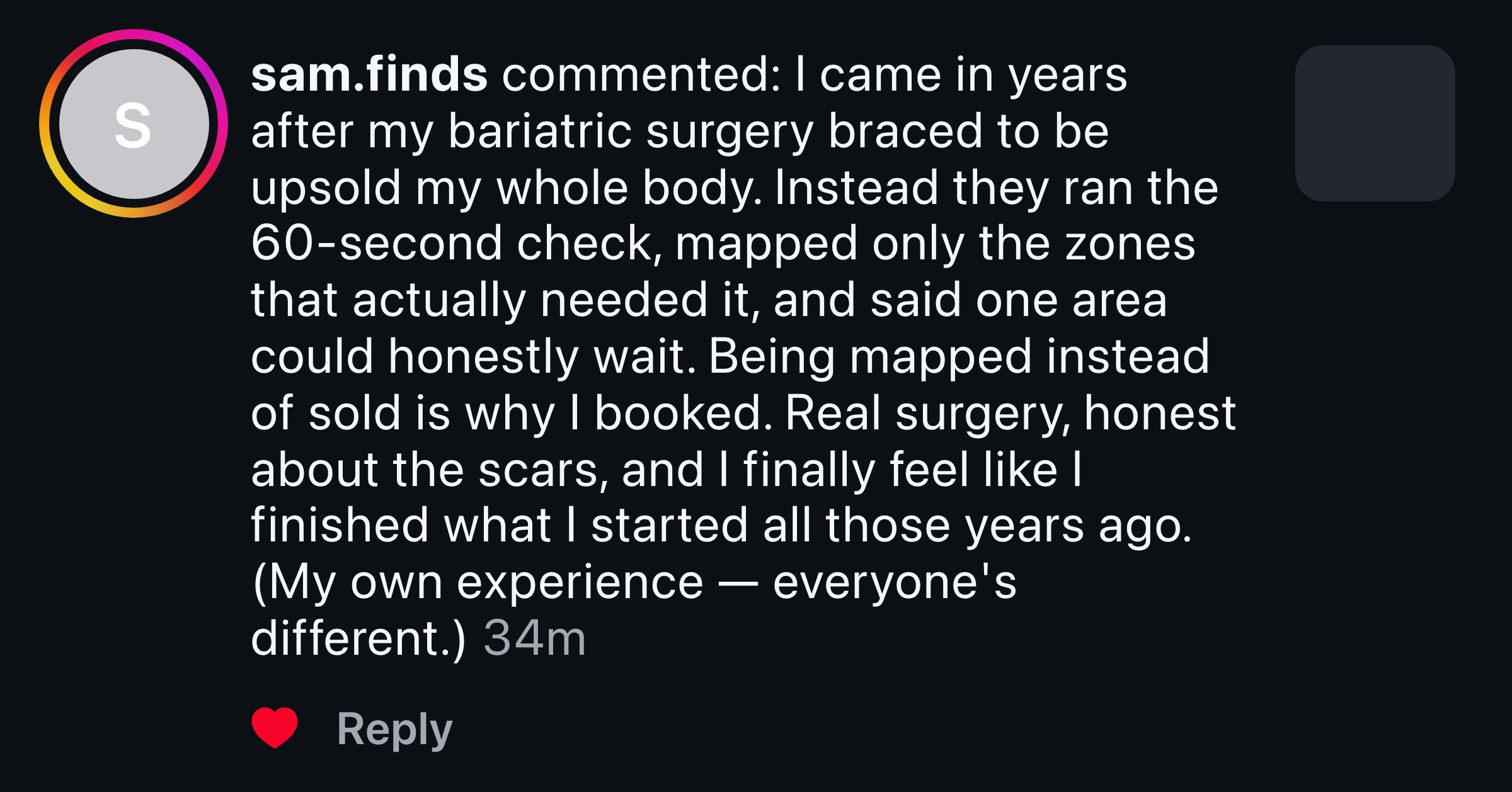 Instagram message about being mapped zone by zone instead of upsold